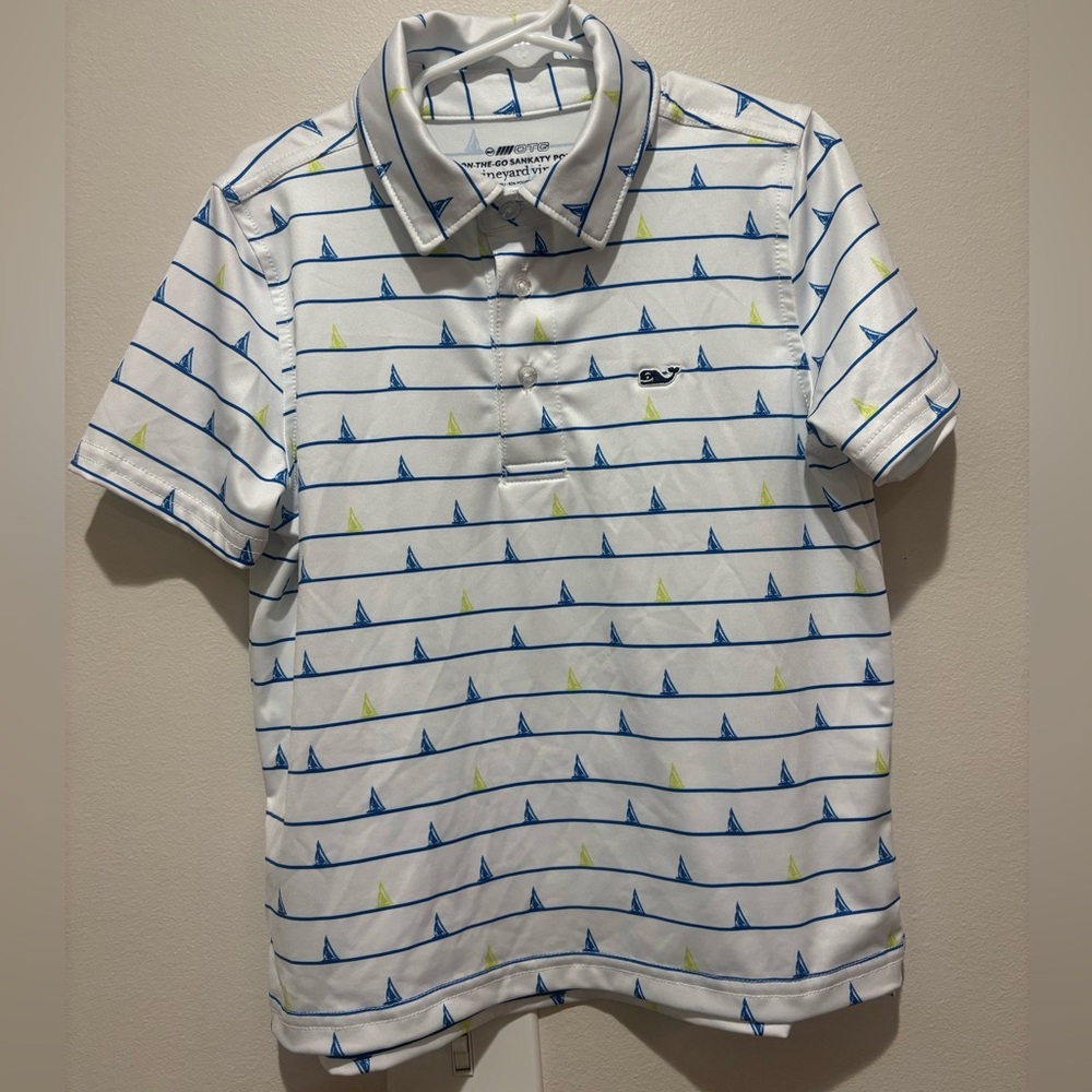 Vineyard Vines On the Go Sankaty Polo Sailboats & Stripes Boys 6 Stretch Golf